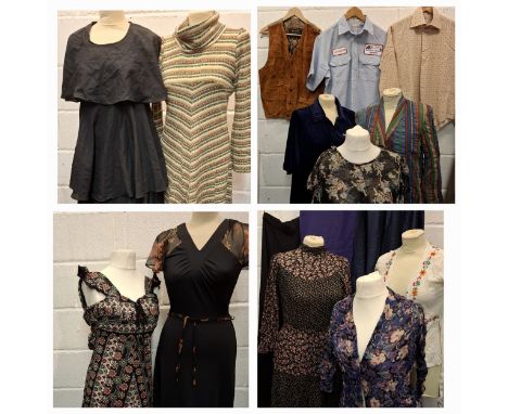 Mixed 1970's and later clothing to include a 1970's Peepers black tiered, sleeveless evening gown UK12, a 1970's Dorothy Perk