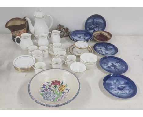 Mixed ceramics and collectables to include a Royal Worcester coffee service, 7 Royal Copenhagen wall hanging blue and white c