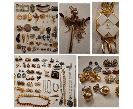 Late 20th Century costume jewellery and cufflinks to include silver earrings, a pair of Niello earrings, a pair of Lacroix go