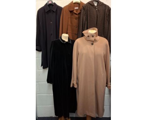 Mixed ladies coats to include a 1960/70's Angela Gore-full length black velvet evening coat approx 38" chest, a Marina Rinald