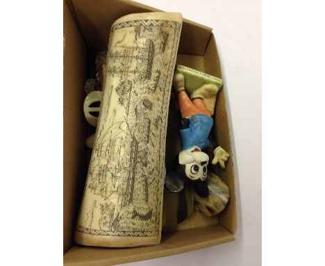 A box containing a small quantity of various bone, mother of pearl and other items.