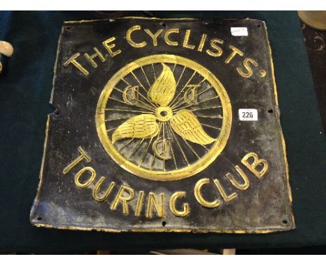 A rare early 20th century black and gold painted metal sign: The Cyclists Touring Club.