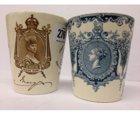 A Queen Victoria Diamond Jubilee Doulton china beaker, transfer decorated with a portrait of the young Queen and inscription 
