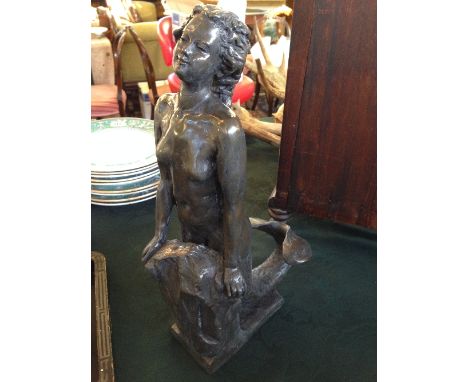 A bronzed statuette modelled as a Mermaid by R Moll, signed and numbered.