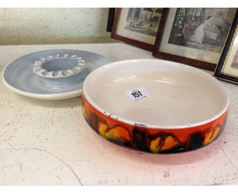A Poole Pottery Delphis bowl decorated by Rosina St Claire, shape 88 (6'') together with an ashtray and planter (3).