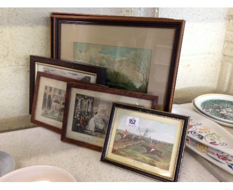 A collection of various hunting and other framed and glazed prints.