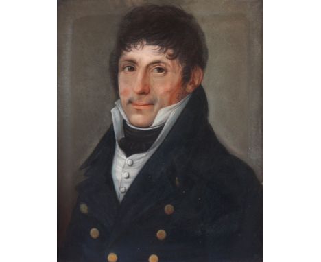 AN EARLY 19th CENTURY PASTEL DRAWING Portrait of a Naval officer in uniform on grey&nbsp;ground 45.5cm high 36cm wide - in gi