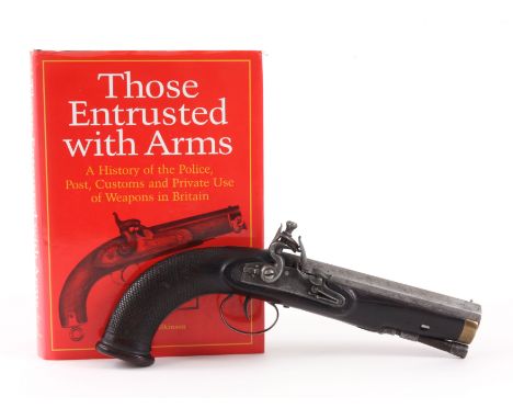 AN EARLY 19TH CENTURY 40 BORE FLINTLOCK PISTOL BY PARKER with an octagonal steel barrel and hatched wooden grip 29cm overall.