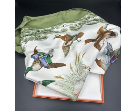 A vintage Hermes silk scarf in original box 'Halte en Camargue'