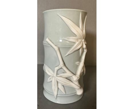 A Royal Worcester bamboo vase grey grounds with ivory branches and leaves H15.5cm