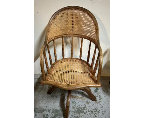 Light oak swirl bankers chair with cane seat AF. H99cm
