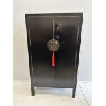 A Chinese black lacquer two door wardrobe, width 93cm, depth 45cm, height 173cm