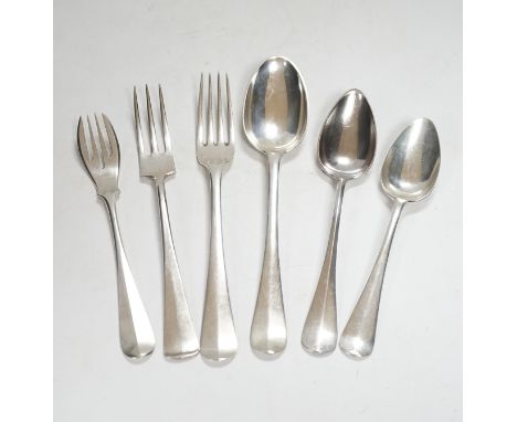 A large quantity of assorted Dutch 833 standard white metal flatware, comprising sixty eight items, 115.4oz, together with se