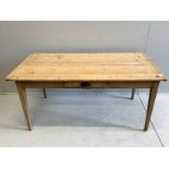 A Victorian rectangular pine kitchen table, width 152cm, depth 76cm, height 72cm