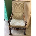 A 17th century style Flemish walnut elbow chair, width 64cm, depth 79cm, height 125cm