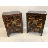 A pair of Chinese lacquer side cabinets, width 59cm, depth 38cm, height 84cm