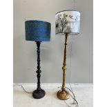 A Victorian style painted standard lamp and shade together with a giltwood standard lamp with shade,