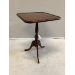 A George III square mahogany tripod wine table with associated top, width 47cm, height 66cm