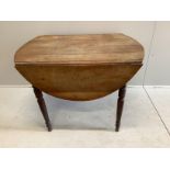 A 19th century French cherry drop flap dining table, 148cm extended, depth 111cm, height 74cm