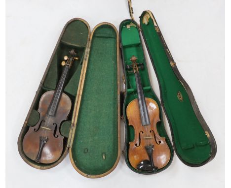 Two late 19th/early 20th cased century violins, one with ivory button, CITES Submission reference 2V3DJXQK