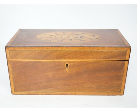 A late George III shell inlaid mahogany tea caddy, 30cm x14cm
