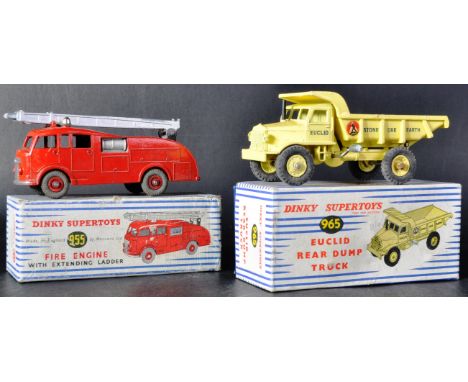 Two original vintage Dinky Supertoys boxed diecast models comprising 955 Fire Engine with Extending Ladder and 965 Euclid Rea