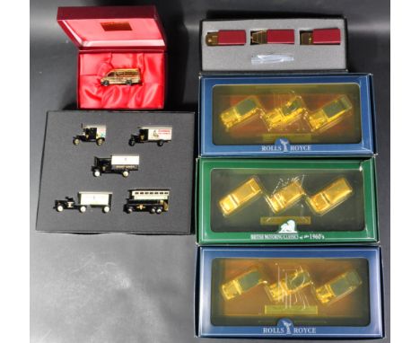 A collection of assorted Lledo made gold plated diecast model sets comprising; The Rolls Royce Collection, British Motoring C