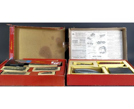 Two original vintage Triang / Tri-ang 00 gauge model railway trainset locomotive engine sets comprising an early Triang ( Rov