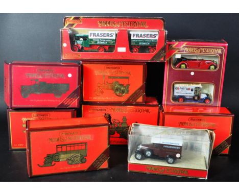 A collection of x9 Matchbox Models of Yesteryear / Y-Series boxed diecast model cars and other vehicles. Examples to include;