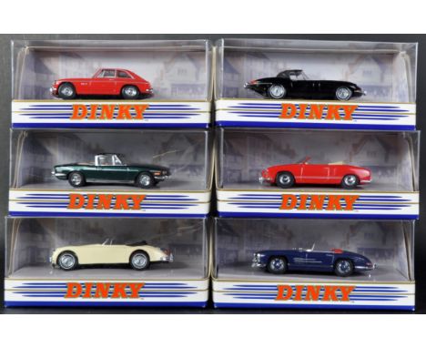 A collection of x6 original vintage Dinky Toys boxed diecast model cars comprising; 1969 Triumph Stag, 1960 Jaguar XK150 Drop