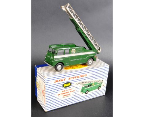 An original vintage Dinky Supertoys made boxed diecast model No. 969 ' BBC TV Extending Mast Vehicle '. Green, with black tyr