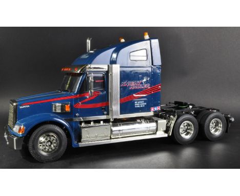 A highly detailed Tamiya 1/14 scale RC Radio Control scratch built model kit No. 56314 ' Knight Hauler Tractor Truck '. The t