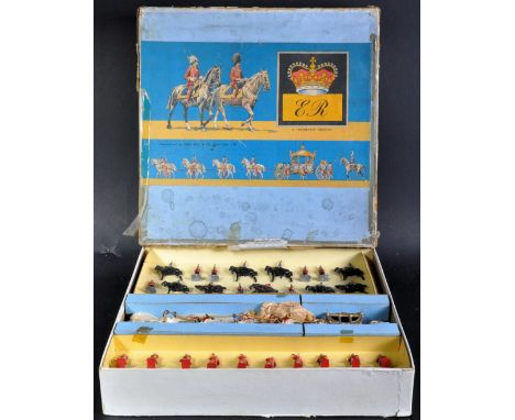 A charming vintage John Hill Co ' Coronation Series ' lead toy soldier and coronation coach set ' Box D Procession '. The 53 