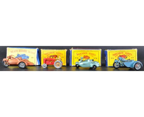 A collection of x4 assorted Lesney / Moko Lesney Matchbox Series boxed diecast models comprising No. 4 Massey Harris Tractor,