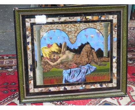FRAMED VINTAGE ART NOUVEAU STYLE BUTTERFLY WINGS PICTURE 
