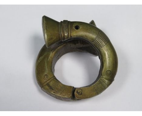 INTERESTING BRASS AFRICAN SLAVE BANGLE 