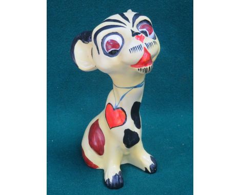 STYLISH HANDPAINTED CERAMIC SEATED DOG FIGURE, APPROXIMATELY 22cm HIGH 