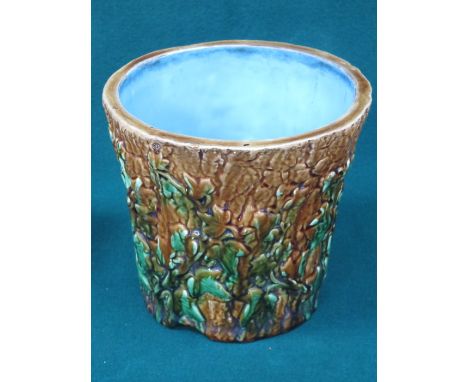 MINTONS MAJOLICA RELIEF DECORATED CERAMIC PLANTER, No 342, APPROXIMATELY 18cm HIGH 