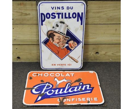 A French vintage enamel advertising sign, 48 x 30cm, together with another