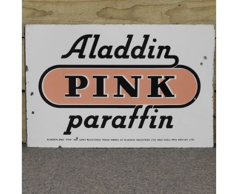 A vintage double sided 'Aladdin pink Paraffin' advertising sign, 35 x 54cm