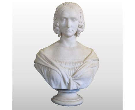 Thomas Duckett of Preston, (1804-1878) a 19th century carved marble portrait bust, of Mrs Baynes, dated 1862, signed and insc