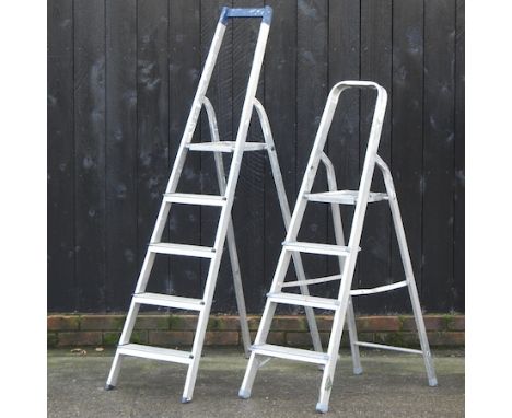 An aluminium folding step ladder, 168cm high, together with another smaller