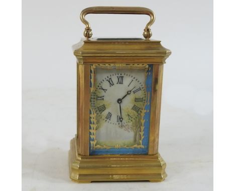A Sevres style miniature carriage clock, 8cm high