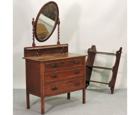 A 1920's dressing chest, 91cm, together with a mahogany wall shelf