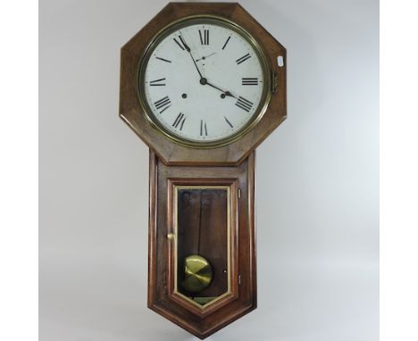 A 19th century walnut cased drop dial wall clock, 80cm high