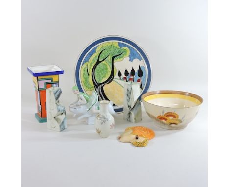 A collection of 1930's and later ceramics, to include a Clarice Cliff Bizarre 'Rhodante' bowl, a ceramic mask, a Clarice Clif