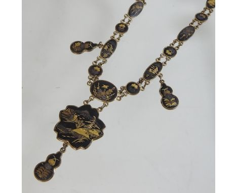 A vintage Japanese damascene necklace, boxed