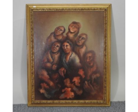 Moira Doggett, b1927, group portrait, oil on canvas, 90 x 68cm