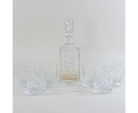 A set of six cut glass tumblers, together with a decanter