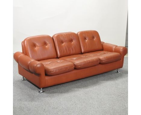 A 1960's tan leather sofa, 195cm